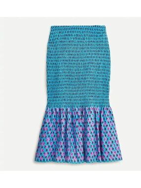 NWT J.Crew size 8 smocked mermaid midi skirt in Sunny block